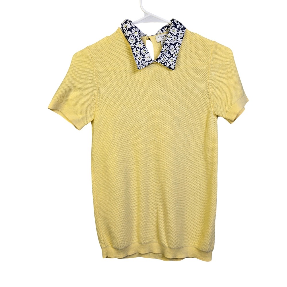 J.Crew Factory Knit‎ Polo Shirt Womens XS Yellow Floral Collar Short Sleeve